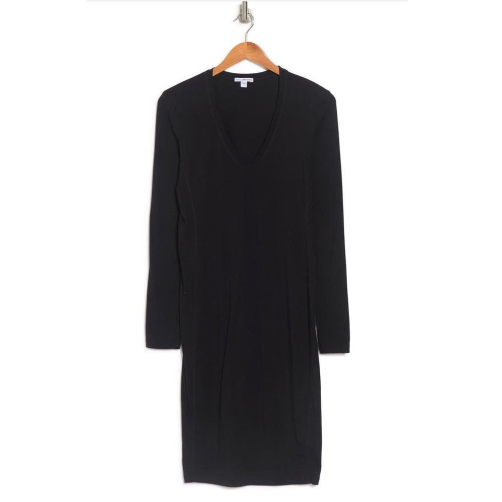 NWT James Perse V-Neck Long Sleeve Dress Sz 3 Black MSRP $195
